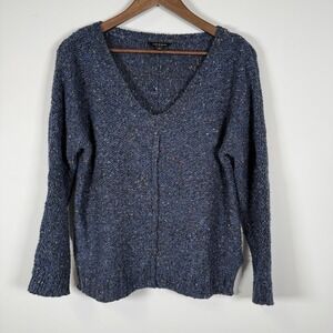 Lucky Brand Knit Sweater Women's Small Blue Pullover V Neck Long Sleeve